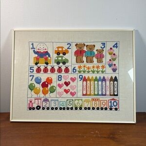 Vintage ‘’ Learn To Count ‘’ Colorful Kids Cross-Stitch Art Needlepoint Decor